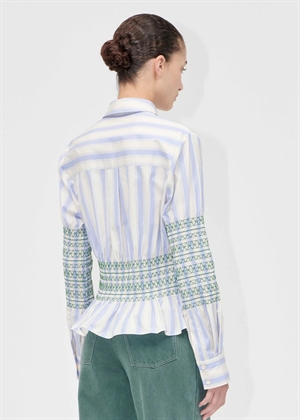 Smocked Cotton gathered boyfriend skjorte Pastel Stripes Stine Goya 